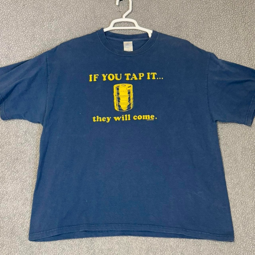 If You Tap It They Will Come Beer Drink T Shirt Adult XL Blue Graphic T